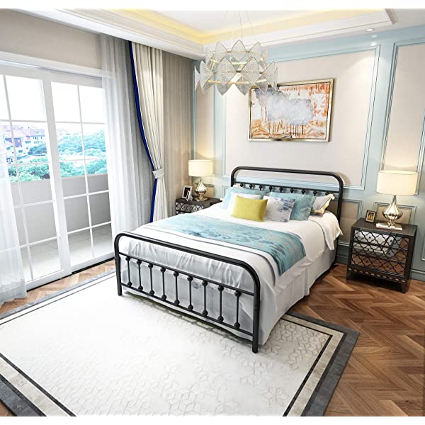 Black Metal Bed Frame Full Size with Headboard and Footboard Single Platform Mattress Base,Metal Tube and Iron-Art Bed（Full,Black） Full Black