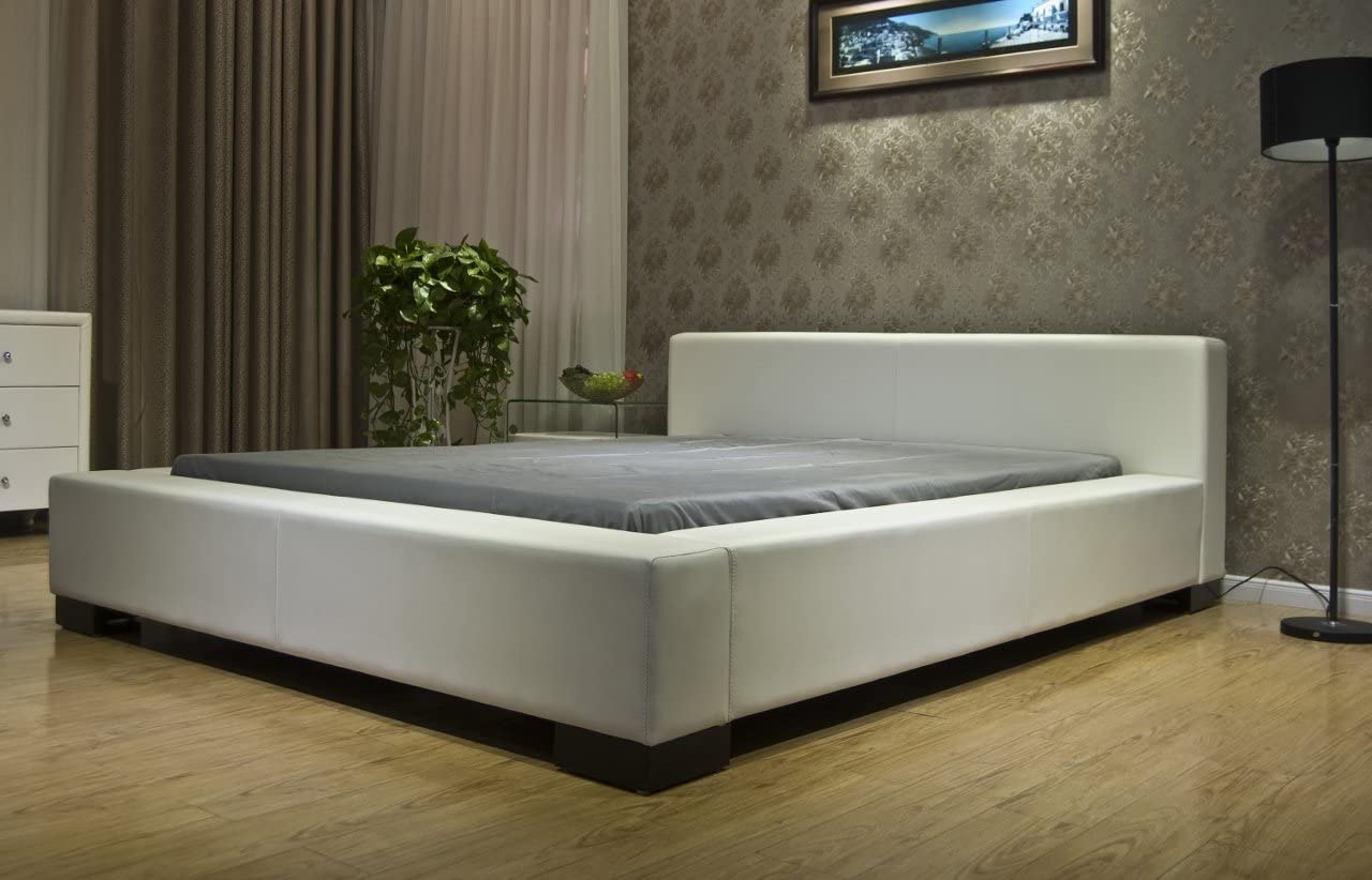 【Furniture】Classic Symmetrical Bed, California King Size Bed Frame, Color Black Upholstered Platform Bed