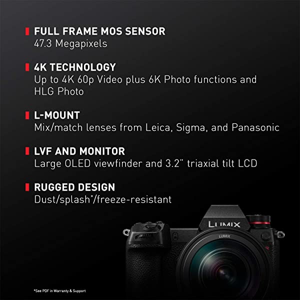 Panasonic LUMIX S1R Full Frame Mirrorless Camera with 47.3MP MOS High Resolution Sensor, 24-105mm F4 L-Mount S Series Lens, 4K HDR Video and 3.2” LCD - DC-S1RMK w/ 24-105mm Base