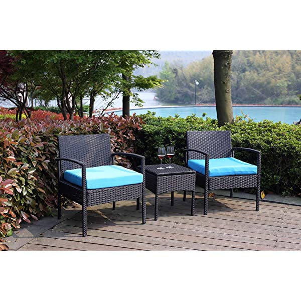 PROHIKER 3 PCS Patio Rattan Conversation Chair Set, 3 PCS Patio Wicker Rattan Furniture Set, Patio Wicker Rattan Table Brown
