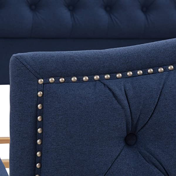 Jennifer Taylor Home Marcella Collection Queen Wingback Tufted Hand-Applied Nail Heads Upholstered Bed, Antique White Antique White Queen