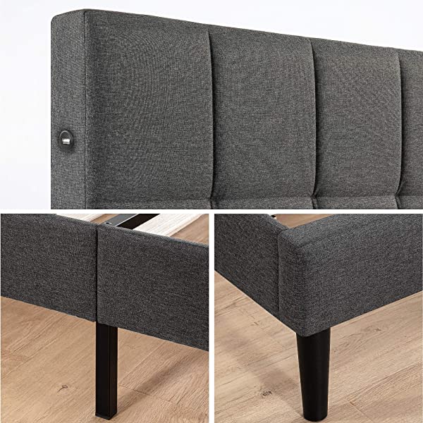 ZINUS Lottie Upholstered Platform Bed Frame / Mattress Foundation / Wood Slat Support / No Box Spring Needed / Easy Assembly, Grey, Queen Grey Queen Standard