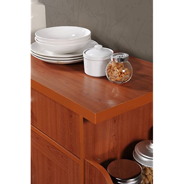 Hodedah Kitchen Island with Spice Rack, Towel Rack & Drawer, Black with Beech Top Black-beech