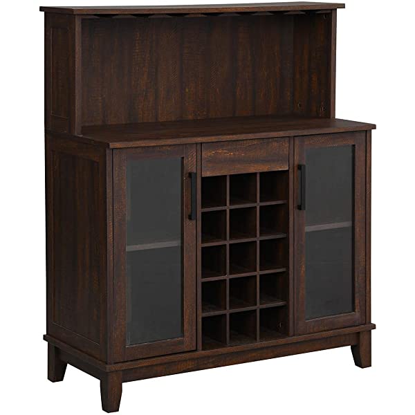 Bar Cabinet with Wine Rack and Glass Doors (Grey wash- Solid)