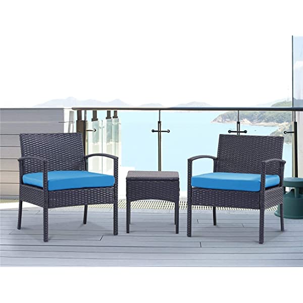 PROHIKER 3 PCS Patio Rattan Conversation Chair Set, 3 PCS Patio Wicker Rattan Furniture Set, Patio Wicker Rattan Table Brown