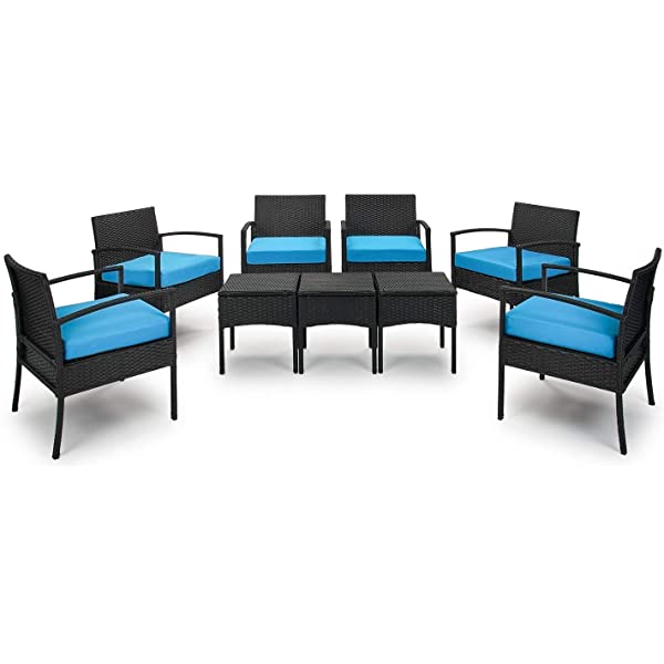 PROHIKER 3 PCS Patio Rattan Conversation Chair Set, 3 PCS Patio Wicker Rattan Furniture Set, Patio Wicker Rattan Table Brown