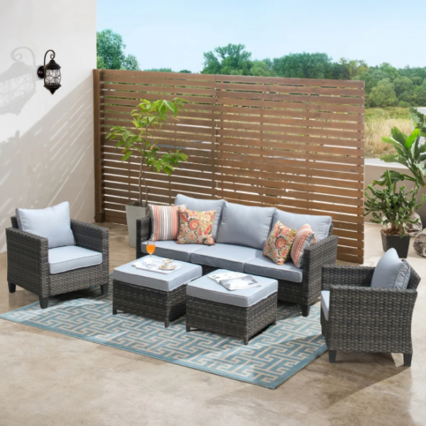 Ovios 5-piece Outdoor High-back Wicker Sectional Set